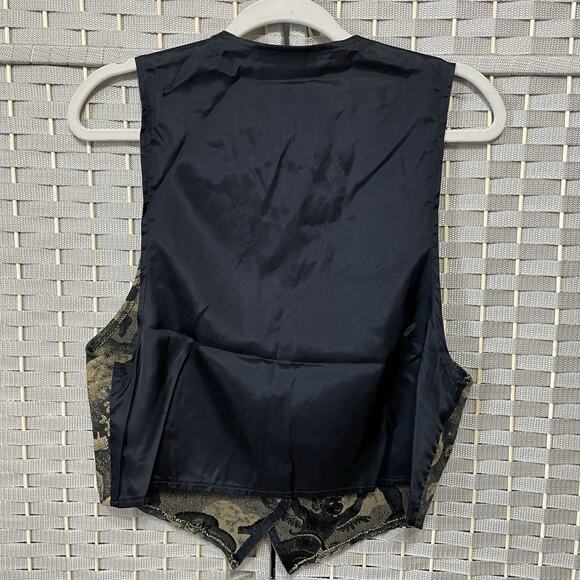 Facets by Mirrors Vintage Tapestry Vest Women M Black Cherubs Angels Satin Back - Picture 2 of 7